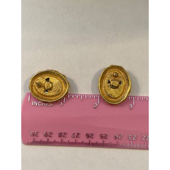 KJL Gold-Tone Post Earrings With Green Crystal Oval Stones J0176 - Picture 9 of 9